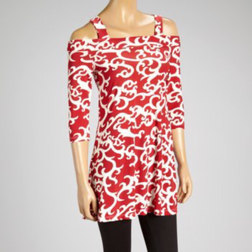 Red and White Cold Shoulder Tunic